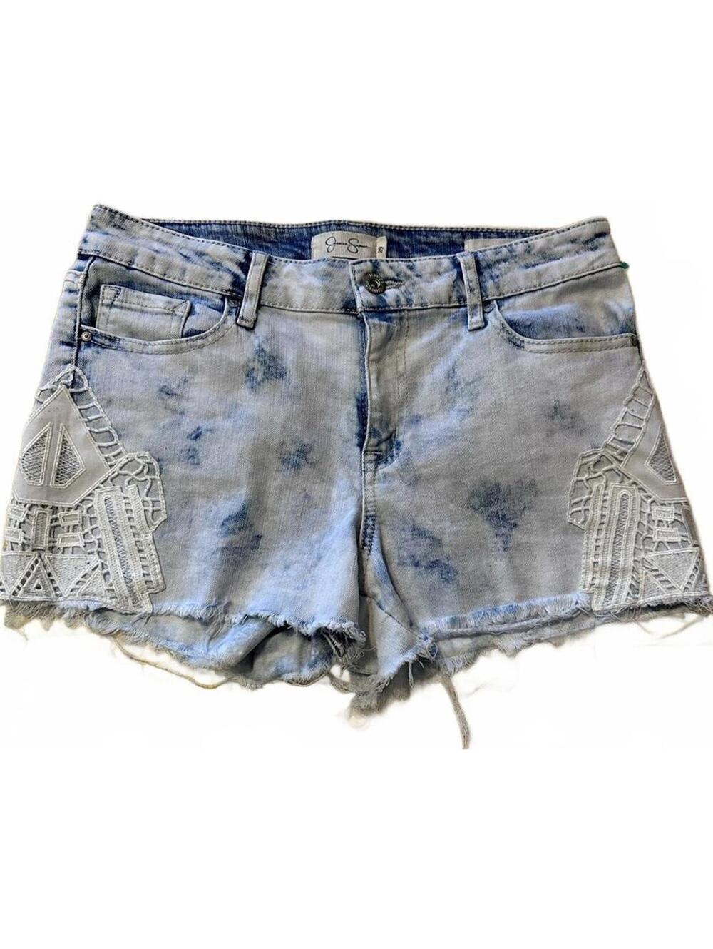 Jessica Simpson size 29 Jean shorts with fabric embellishments. EUC